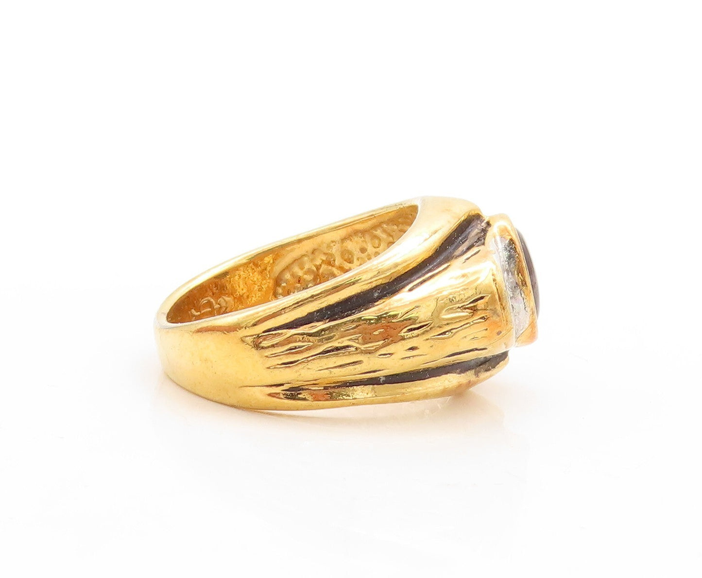 925 Sterling Silver Vintage Ring UNCAS Gold Plated Tigers Eye & CZ Sz 10 RG31164