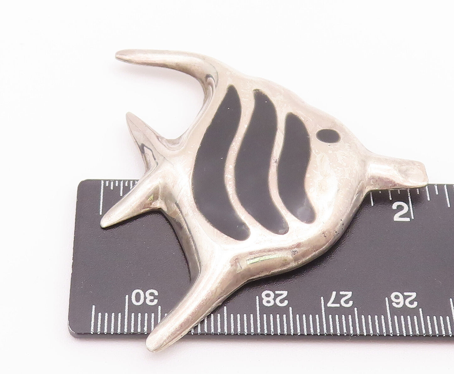 925 Sterling Silver Vintage Brooch Pin MEXICO Enameled Cutout Angelfish  BP10744