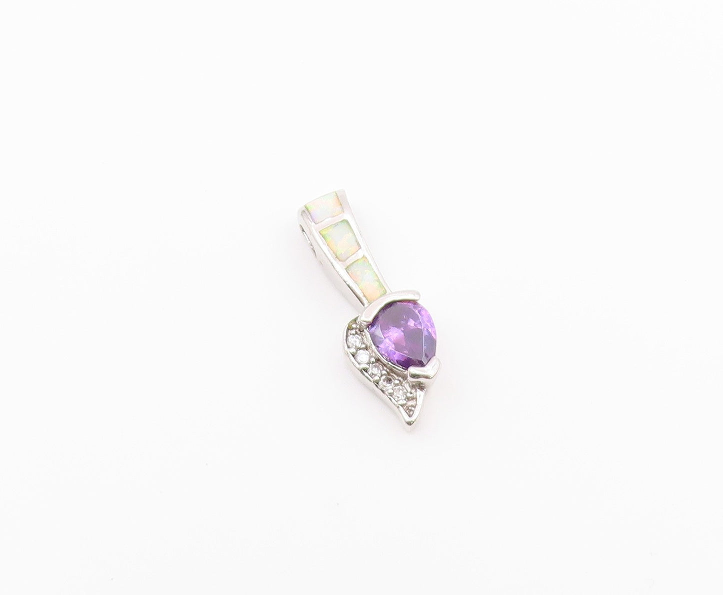 925 Sterling Silver  Vintage Shiny Amethyst Fire Opal & Topaz Pendant  PT18205