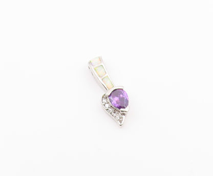 925 Sterling Silver  Vintage Shiny Amethyst Fire Opal & Topaz Pendant  PT18205