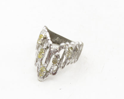 UNCAS 925 Sterling Silver  Vintage Topaz Sculpted Band Ring Sz 8  RG10003
