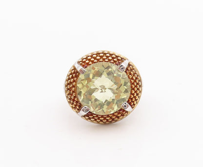 925 Sterling Silver Vintage Ring Lime Quartz Halo Gold Plated Bead Sz 7  RG29023