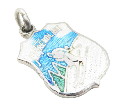 925 Sterling Silver  Vintage Enamel Mt. Tremblant Skiing Drop Pendant  PT8194