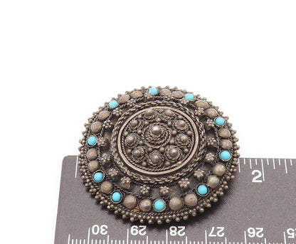 ISRAEL 925 Sterling Silver  Vintage Antique Beaded Round Brooch Pin  BP10309