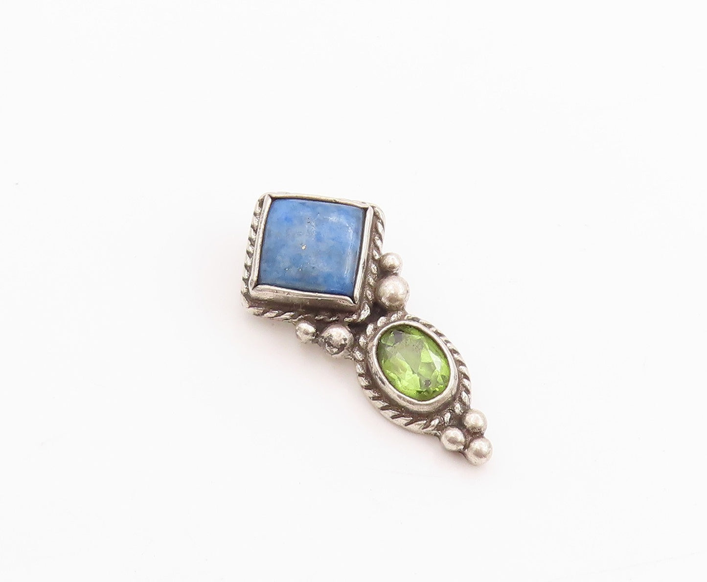 925 Sterling Silver Vintage Pendant Antique Gemstone & Peridot Roped  PT24455