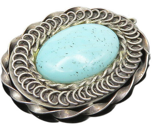 925 Sterling Silver  Vintage Cabochon Turquoise Twist Pendant  PT16338