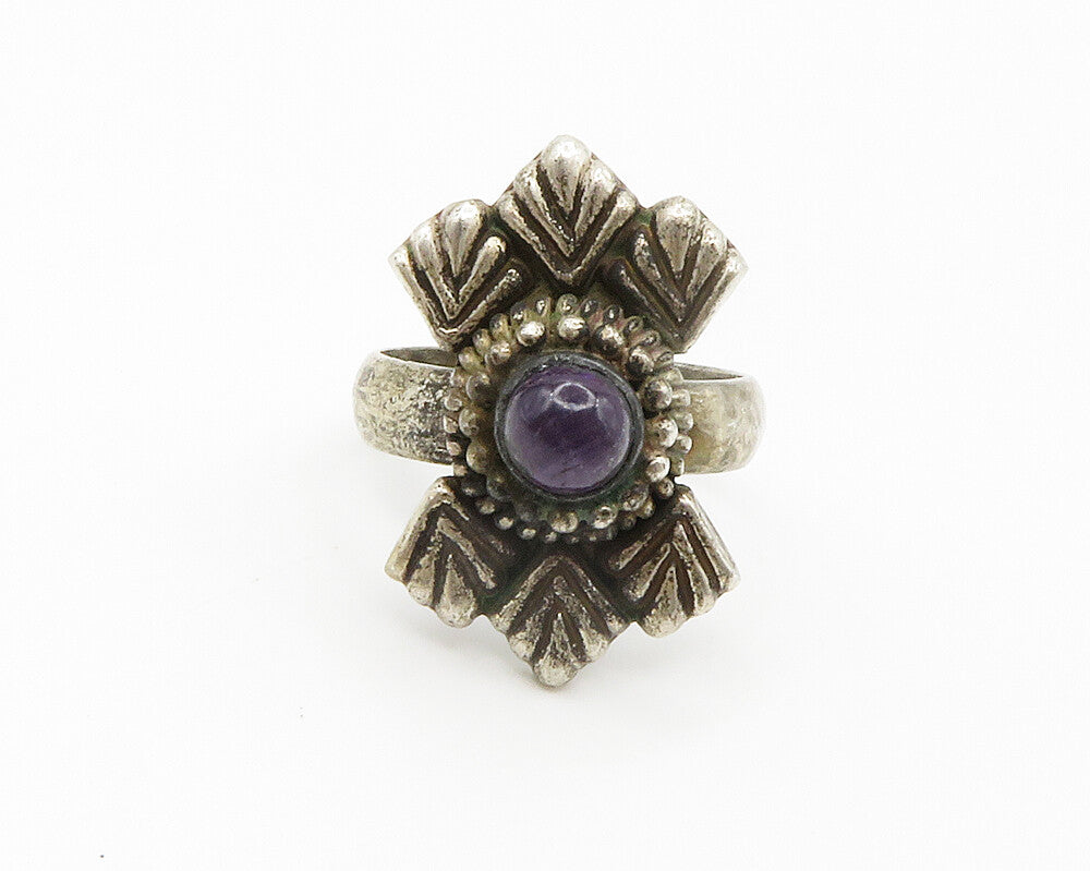 925 Sterling Silver  Vintage Cabochon Amethyst Cocktail Ring Sz 7.5  RG14698