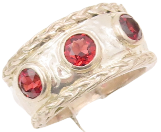 925 Sterling Silver Vintage Ring THISTLE & BEE Hammered Gemstone Sz 8 RG28135