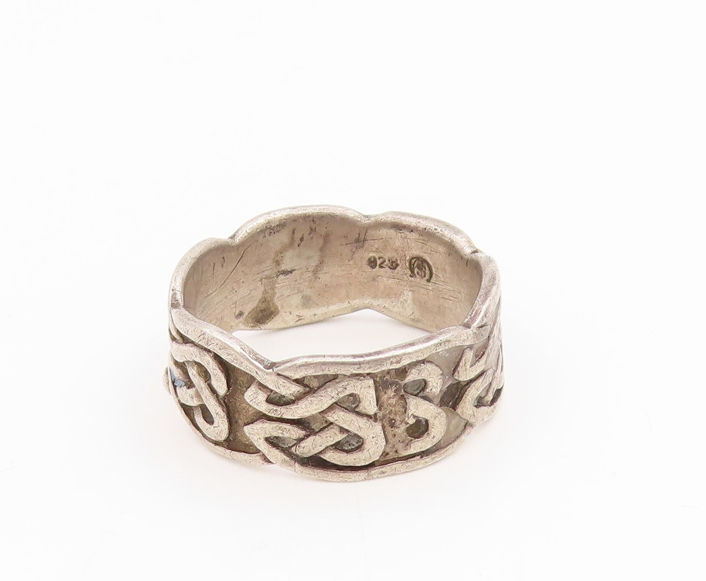 925 Sterling Silver Vintage Ring Carved Celtic Knot Wide Band  Sz 10.5  RG34905
