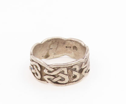 925 Sterling Silver Vintage Ring Carved Celtic Knot Wide Band  Sz 10.5  RG34905