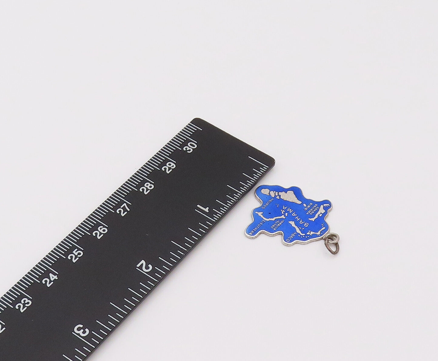 925 Sterling Silver  Vintage Blue Souvenir Bahama Cutout Map Pendant  PT22034
