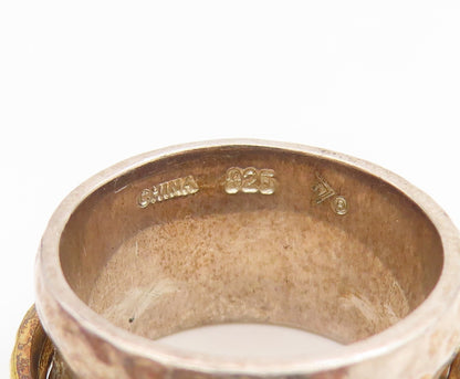 925 Sterling Silver Vintage Ring Two Tone Hammered Spinner Band  Sz 7  RG34561
