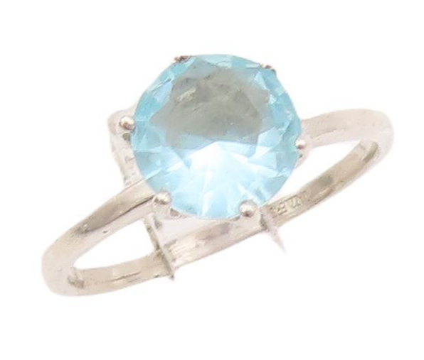 925 Sterling Silver Vintage Ring Minimalist Round Blue CZ  Sz 7  RG28232