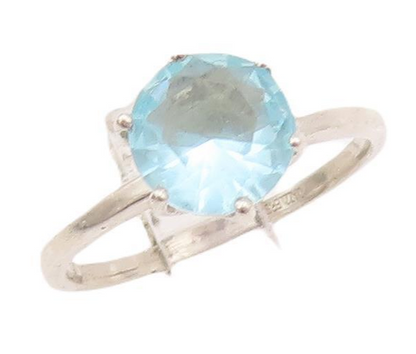 925 Sterling Silver Vintage Ring Minimalist Round Blue CZ  Sz 7  RG28232