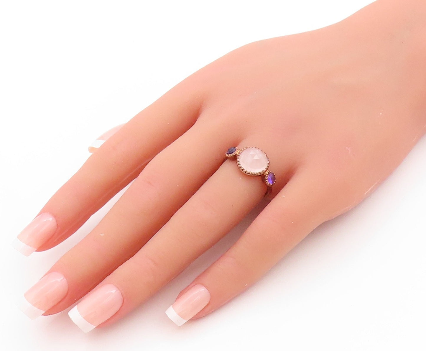 925 Sterling Silver Vintage Ring Rose Gold Plated Amethyst Gemstone Sz 6 RG32820