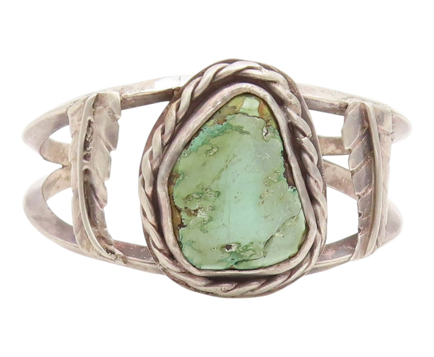 925 Sterling Silver Vintage Bracelet NAVAJO Turquoise Etched Leaf Cuff  BT11979