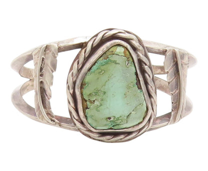 925 Sterling Silver Vintage Bracelet NAVAJO Turquoise Etched Leaf Cuff  BT11979