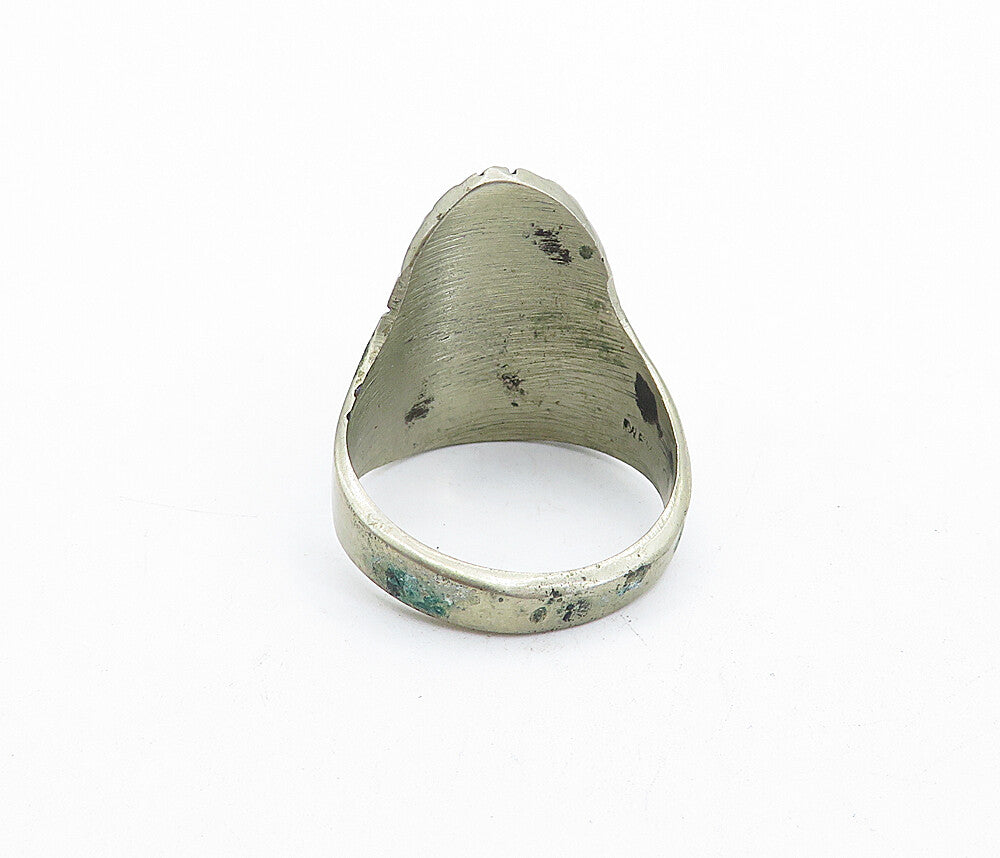 MEXICO 925 Silver  Vintage Black Onyx Sculpted Face Band Ring Sz 12  RG4212
