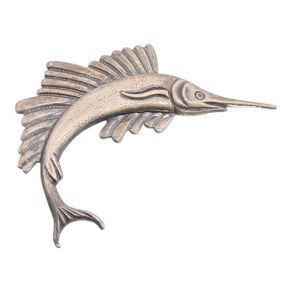 925 Sterling Silver Vintage Brooch Pin Carved Nautical Swordfish Figure  BP12457