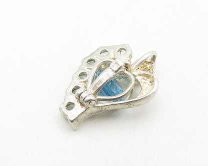 925 Sterling Silver  Vintage Caged Blue Topaz Love Heart  Pendant  PT15029