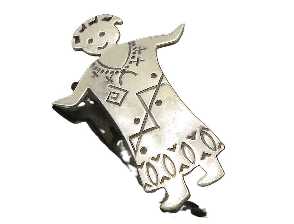 WILSON PADILLA NAVAJO 925 Silver  Vintage Etched Person Sweater Pin  TR1955