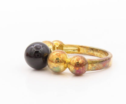 925 Sterling Silver Vintage Ring Gold Plated Designer Onyx Bead  Sz 7  RG30317