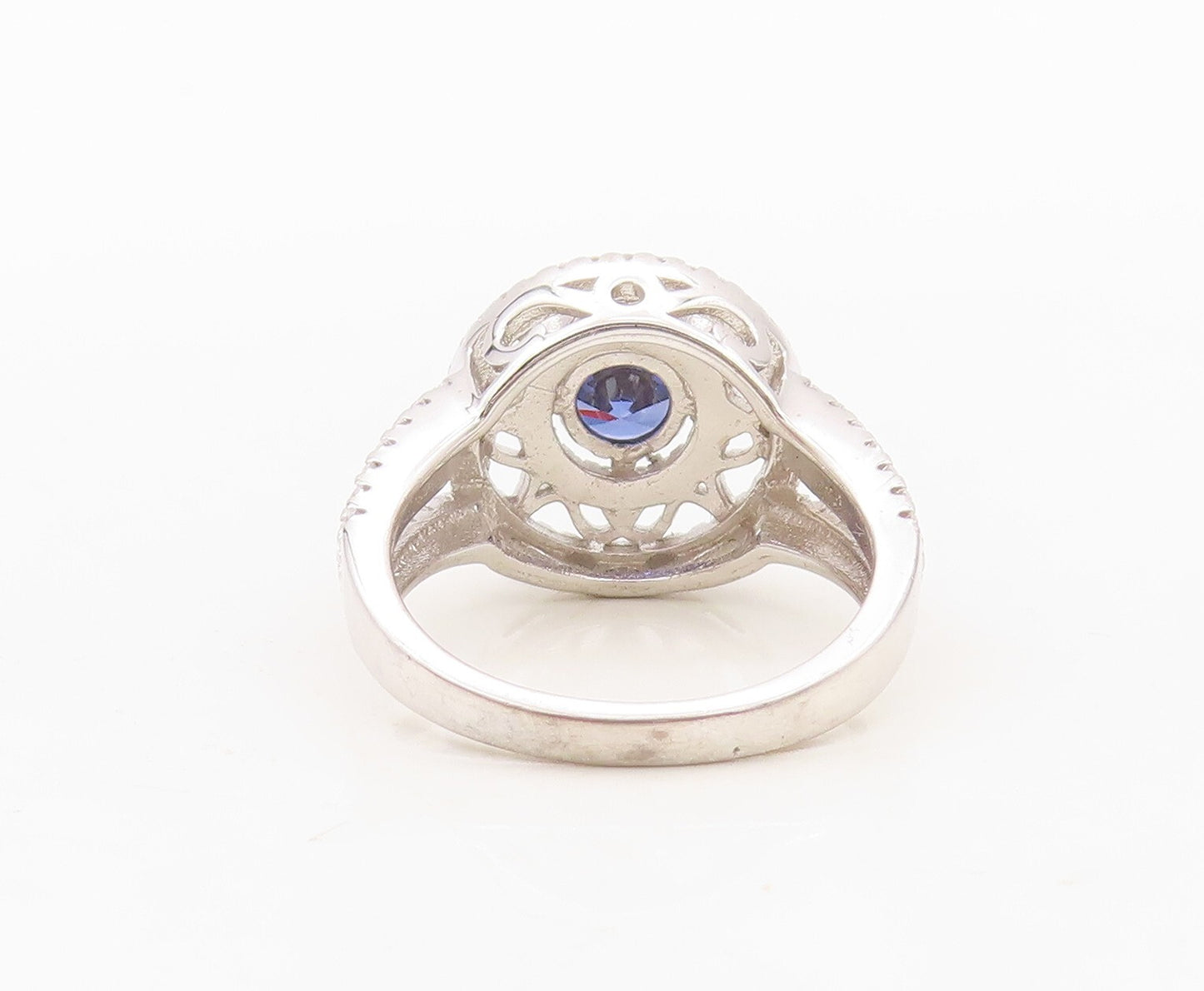 925 Sterling Silver Vintage Ring Floral Design Cutout 2 Tone CZ  Sz 7.5  RG30328
