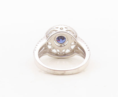 925 Sterling Silver Vintage Ring Floral Design Cutout 2 Tone CZ  Sz 7.5  RG30328
