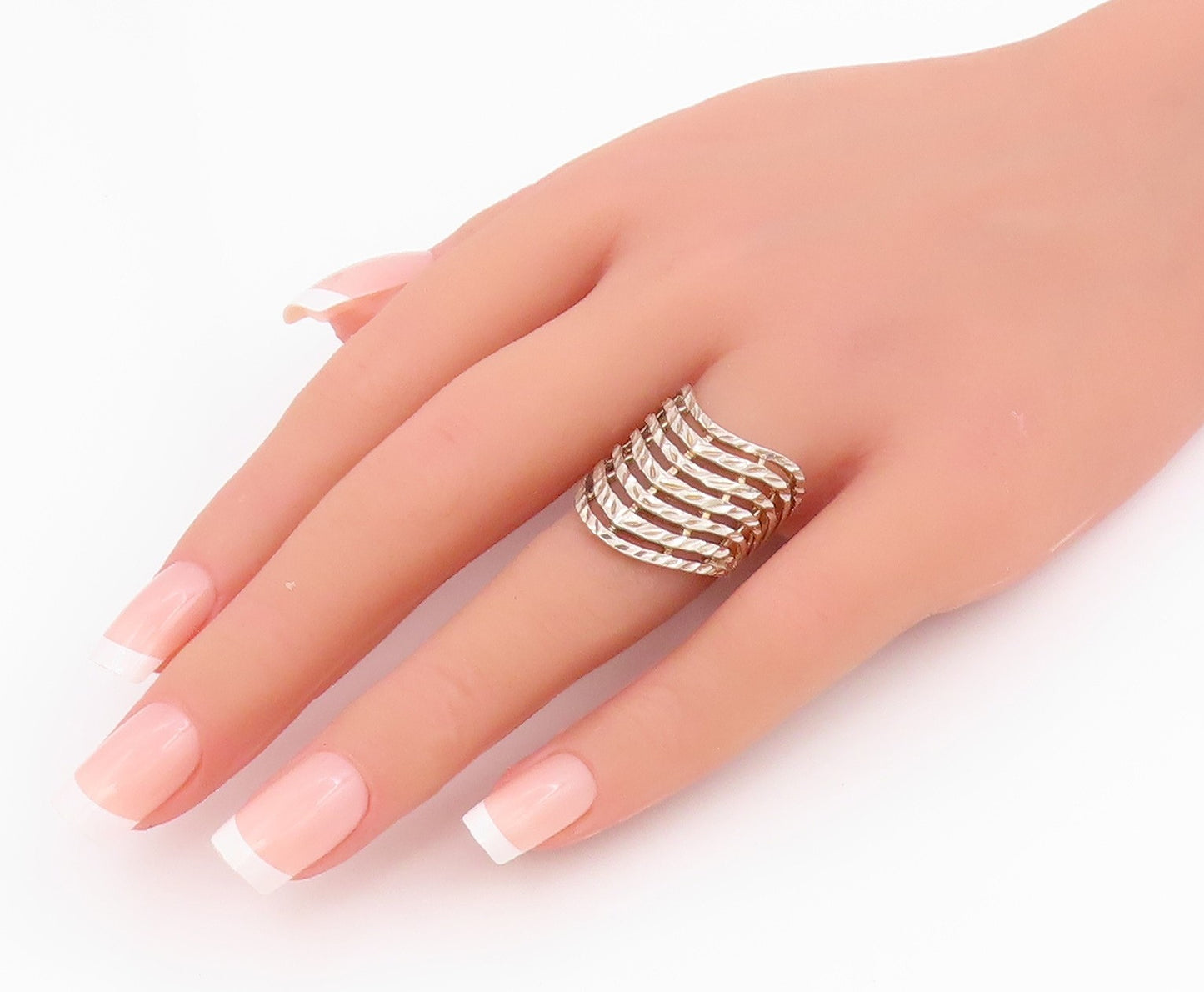 925 Sterling Silver Vintage Ring Etched Multi Row Wavy Curve Band  Sz 7  RG34496
