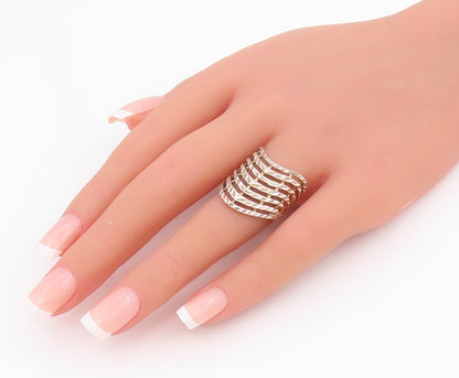925 Sterling Silver Vintage Ring Etched Multi Row Wavy Curve Band  Sz 7  RG34496