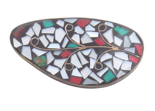 925 Sterling Silver Vintage Brooch Pin ISRAEL Crushed Glass Work Leaf   BP11218