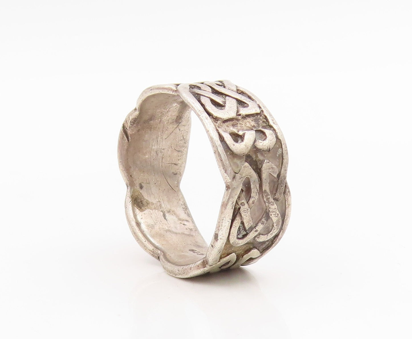925 Sterling Silver Vintage Ring Carved Celtic Knot Wide Band  Sz 10.5  RG34905