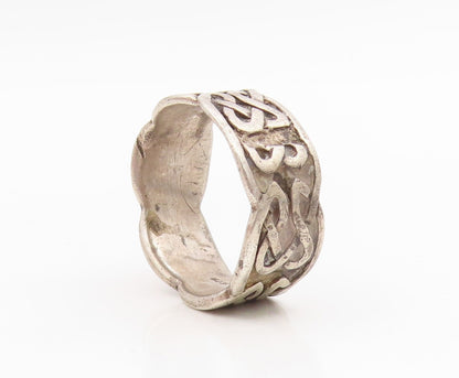 925 Sterling Silver Vintage Ring Carved Celtic Knot Wide Band  Sz 10.5  RG34905