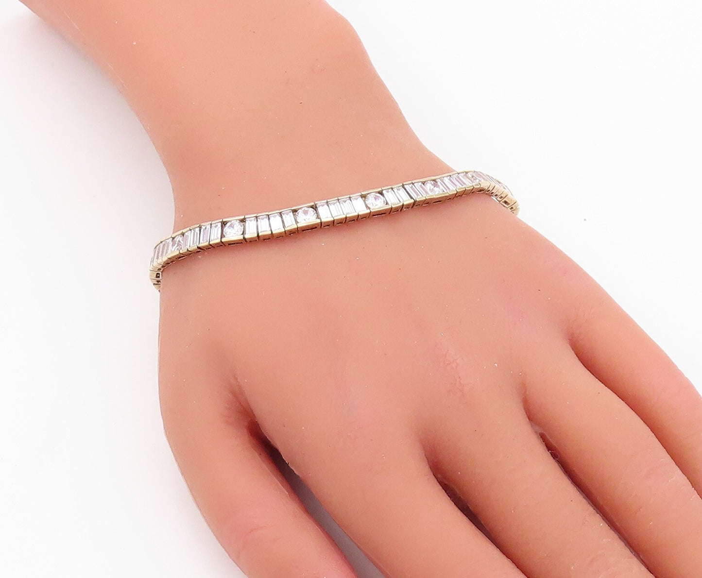 925 Sterling Silver Vintage Bracelet Gold Plated CZ Tennis Bracelet  BT10802