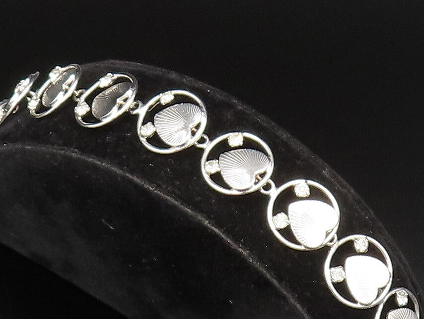 925 Silver  Vintage Textured Love Heart & Cubic Zirconia Chain Bracelet BT9505