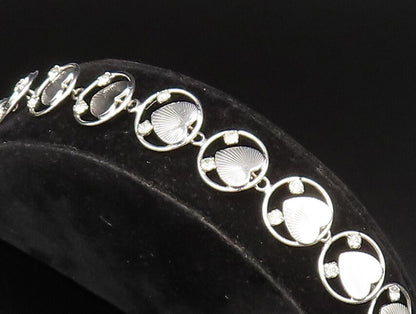 925 Silver  Vintage Textured Love Heart & Cubic Zirconia Chain Bracelet BT9505