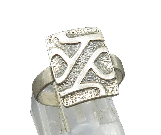 POLAND 925 Silver  Vintage Rectangle Engraved Abstract Ring Sz 5.5  RG24205