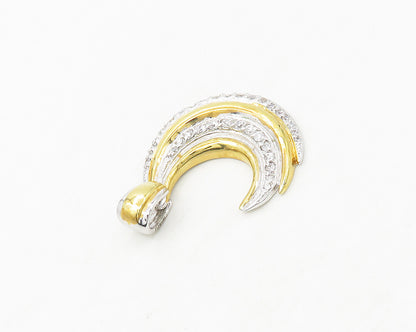 925 Sterling Silver  Cubic Zirconia Two Tone Crescent Moon Pendant  PT14159