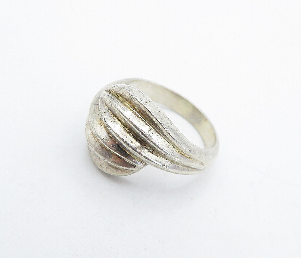 925 Sterling Silver  Vintage Shiny Fluted Bypass Dome Band Ring Sz 5.5  RG4887