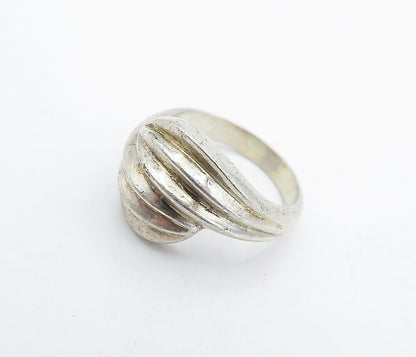 925 Sterling Silver  Vintage Shiny Fluted Bypass Dome Band Ring Sz 5.5  RG4887