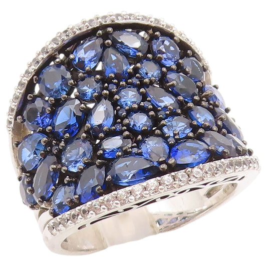 925 Sterling Silver Vintage Ring Sapphire Wide Cluster Band  Sz 12.5  RG36464