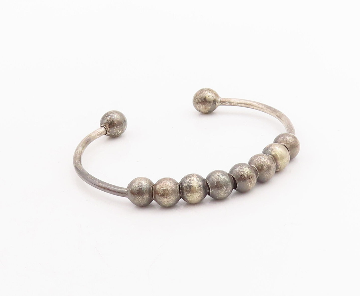 925 Sterling Silver Vintage Bracelet Minimalist Movable Beaded Cuff  BT10706