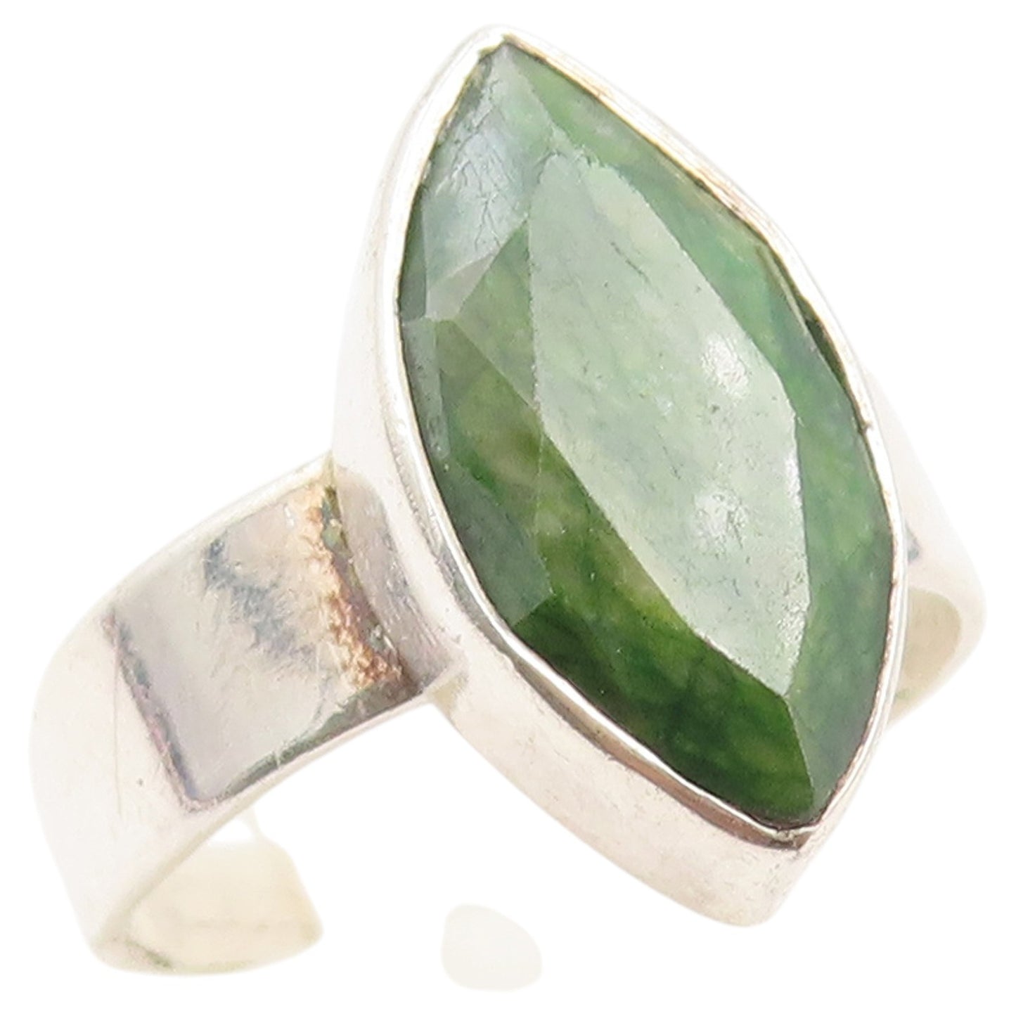 925 Sterling Silver Vintage Ring Marquise Emerald Solitaire Band Sz 7.5 RG36919