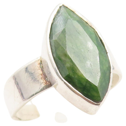 925 Sterling Silver Vintage Ring Marquise Emerald Solitaire Band Sz 7.5 RG36919