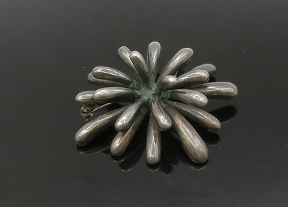 925 Sterling Silver  Vintage Dark Tone Shiny Flower Motif Brooch Pin  BP8950