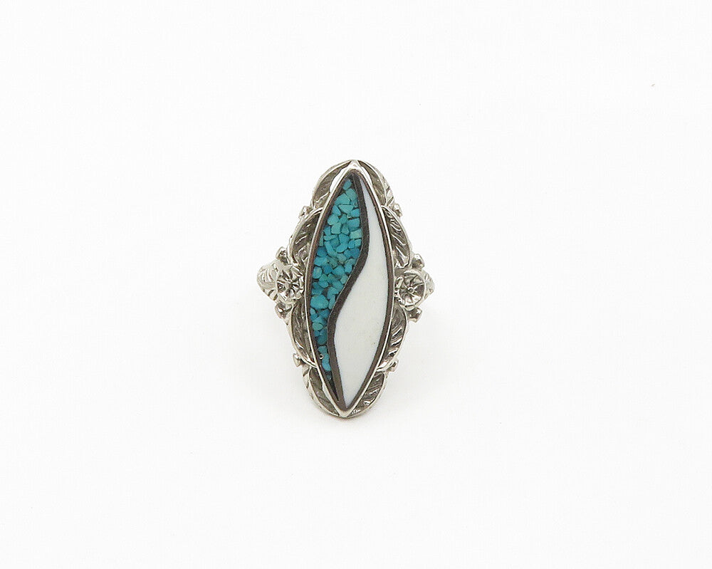 SOUTHWESTERN 925 Silver Vintage Mother Of Pearl Cocktail Ring Sz 8.5 RG18163