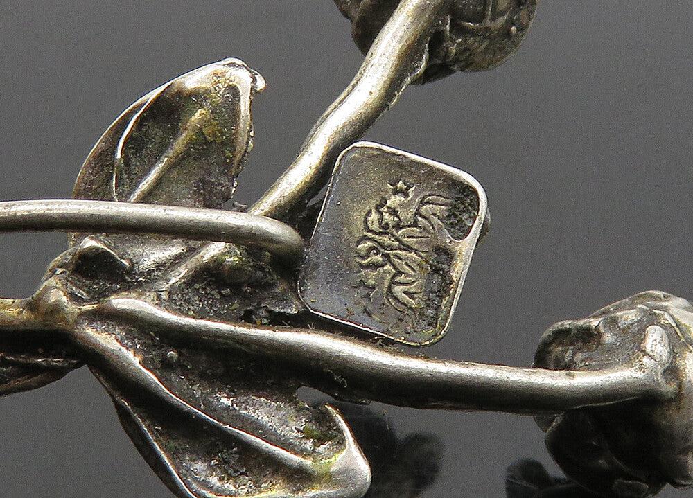 925 Sterling Silver  Vintage Dark Tone Rose Flowers Lapel Pin  TR2945