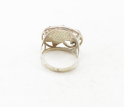 925 Sterling Silver  Vintage Shiny Single Flower Motif Band Ring Sz 7  RG9236