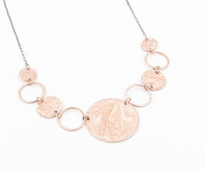 925 Silver  Vintage Rose Plated Graduated Textured Circle Necklace  NE3852