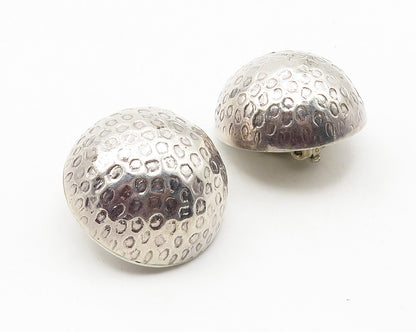 MEXICO 925 Silver  Vintage Spotted Hollow Dome Non Pierce Earrings  EG5648
